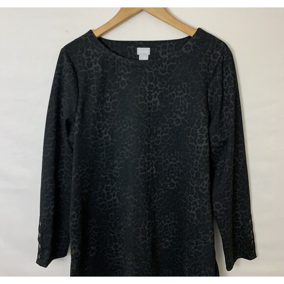 Chico's Top Womens Size 2 (L) Black Leopard Print Long Sleeve Ponte Tunic Top - Picture 4 of 9